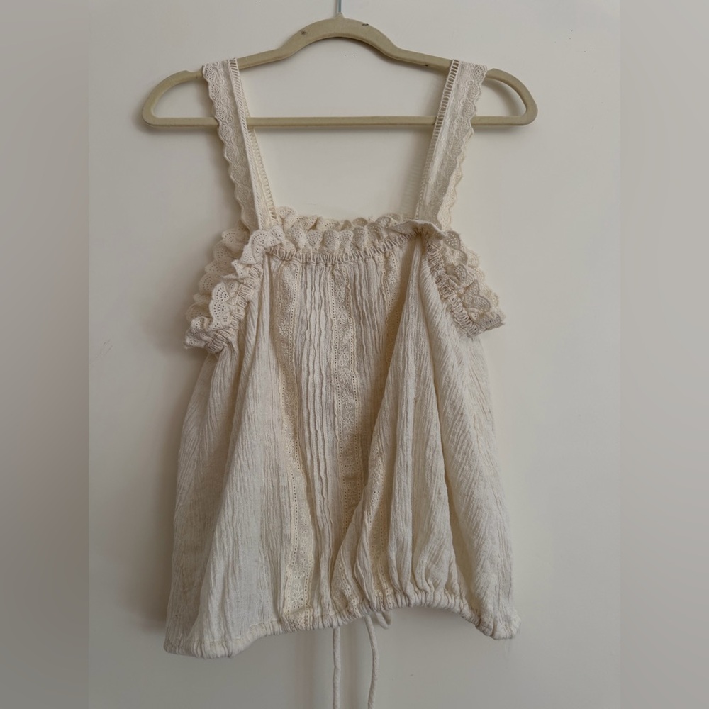 Free People Cream Lace-Trim because of you Drawstring Cami size Large - Picture 7 of 7